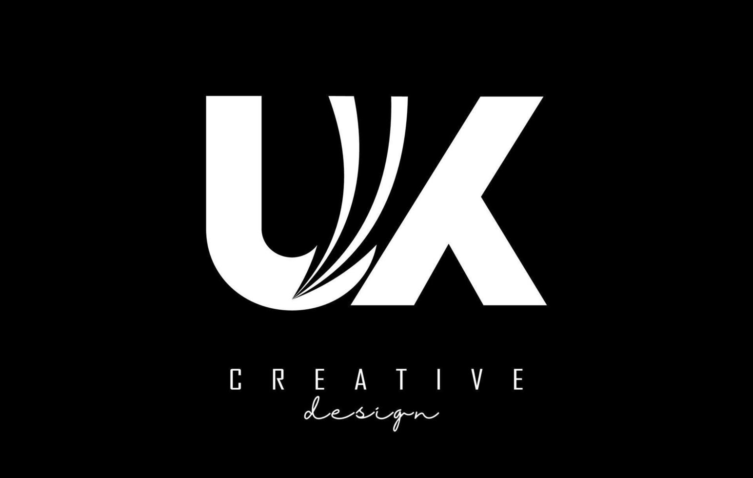 Creative white letters UX u xlogo with leading lines and road concept design. Letters with geometric design. vector