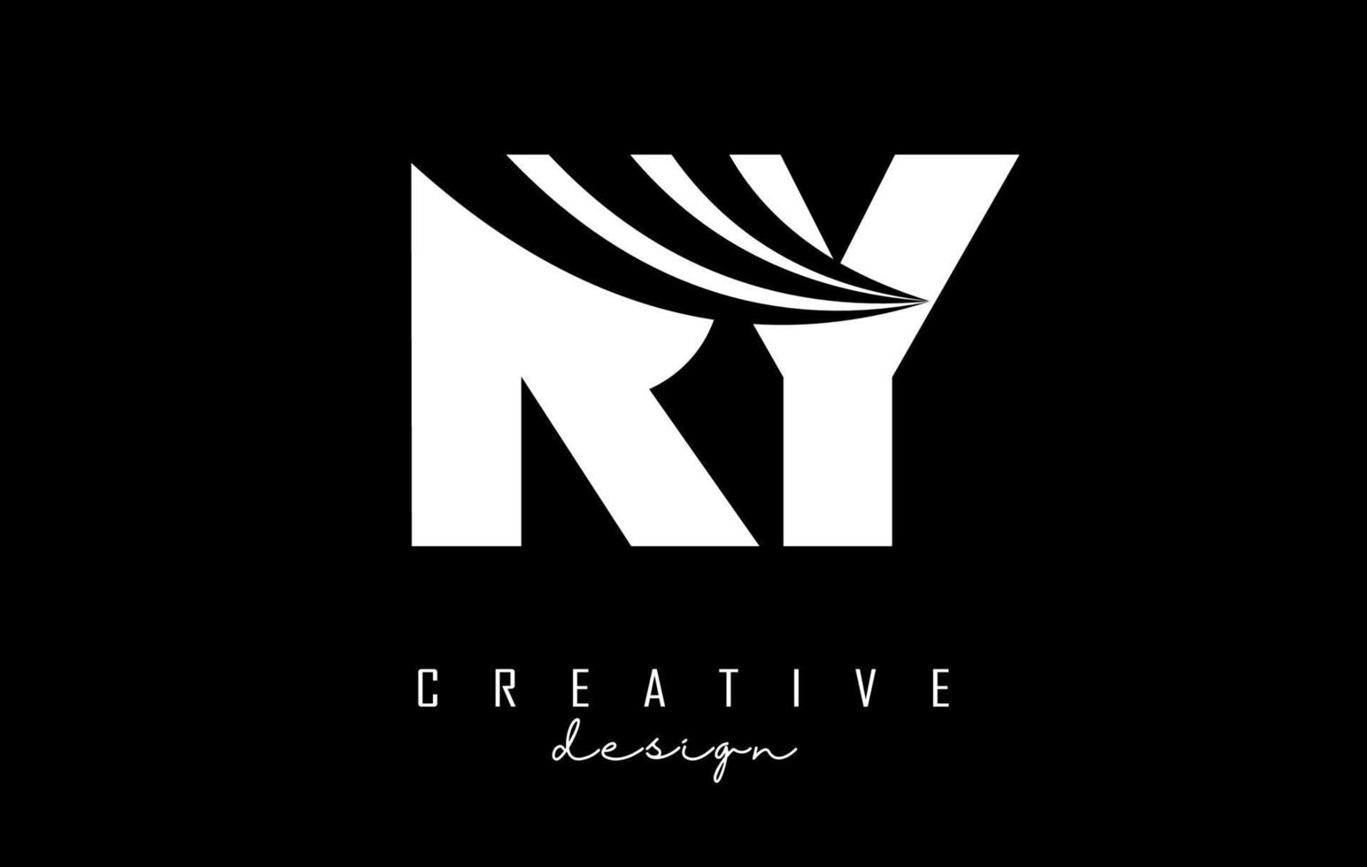 Creative white letters RY R y logo with leading lines and road concept design. Letters with geometric design. vector