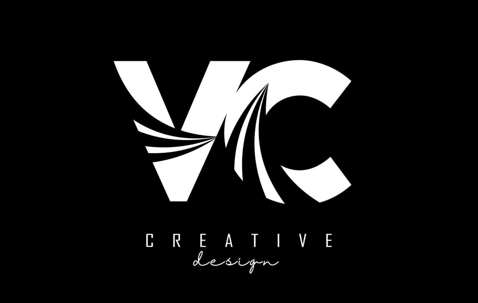 logotipo creativo de letras blancas vc vc con líneas principales y diseño de concepto de carretera. letras con diseño geométrico. vector