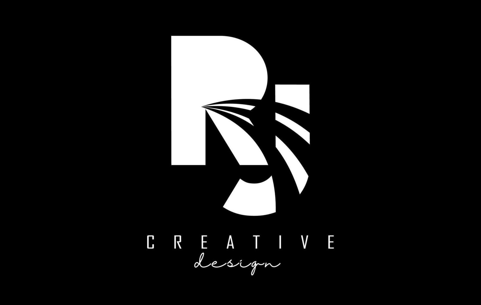 Creative white letters RJ R J logo with leading lines and road concept design. Letters with geometric design. vector