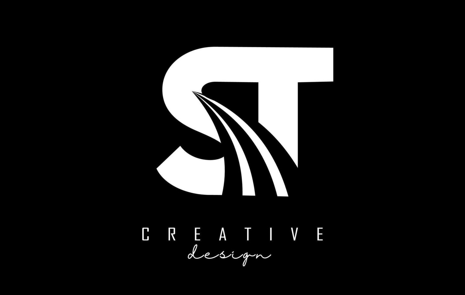 Creative white letters ST s t logo with leading lines and road concept design. Letters with geometric design. vector