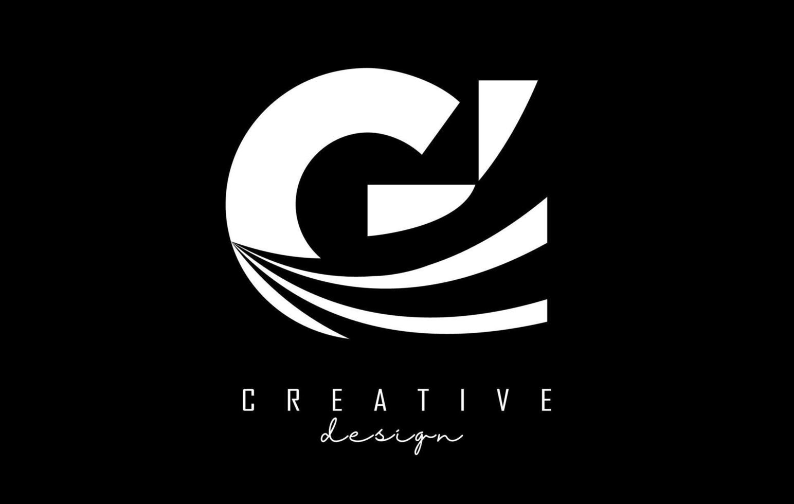 Creative white letters GI g i logo with leading lines and road concept design. Letters with geometric design. vector