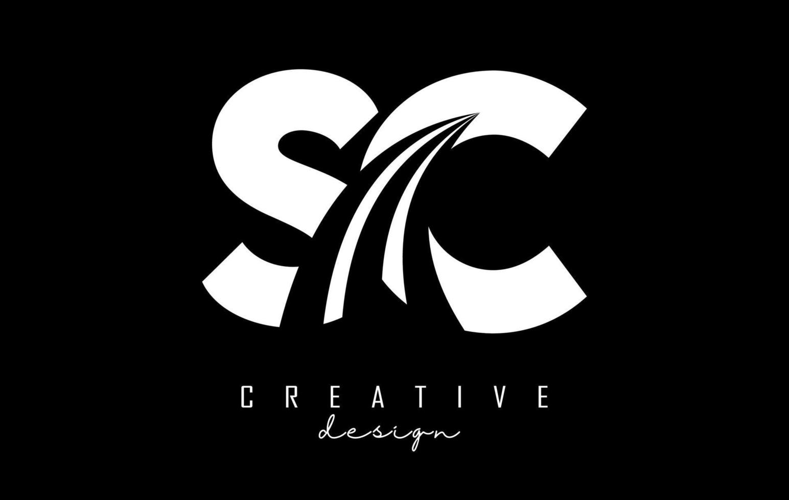 Creative white letters SC s c logo with leading lines and road concept design. Letters with geometric design. vector