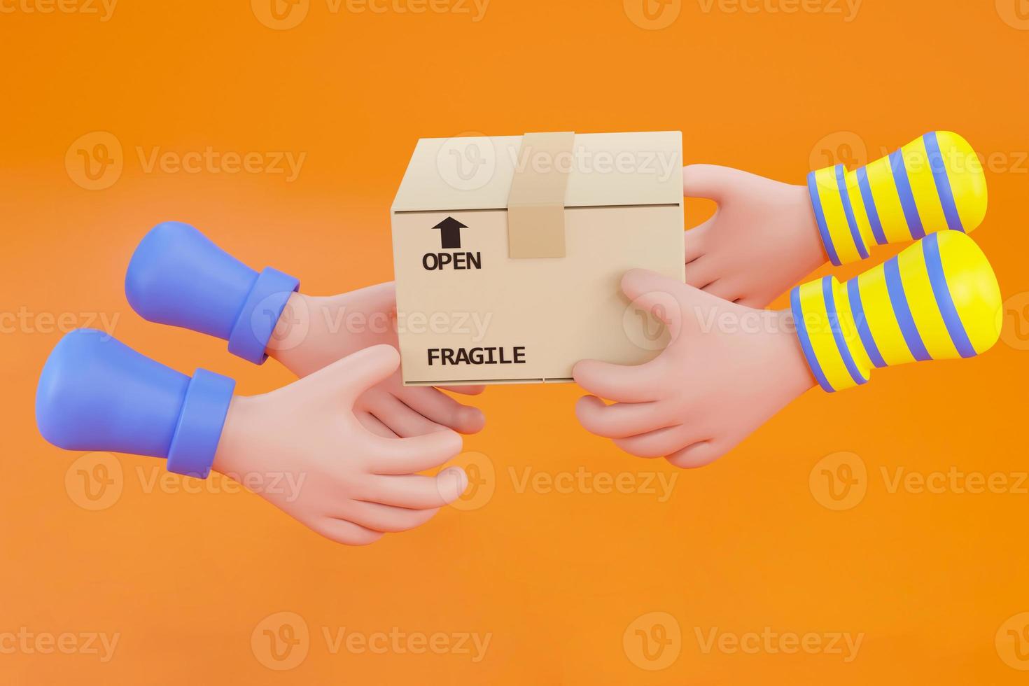 Cartoon hand accepting a delivery boxes of containers from deliveryman photo