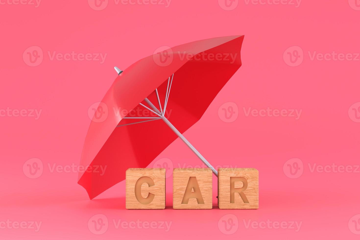 red umbrella protecting car for car insurance concept photo