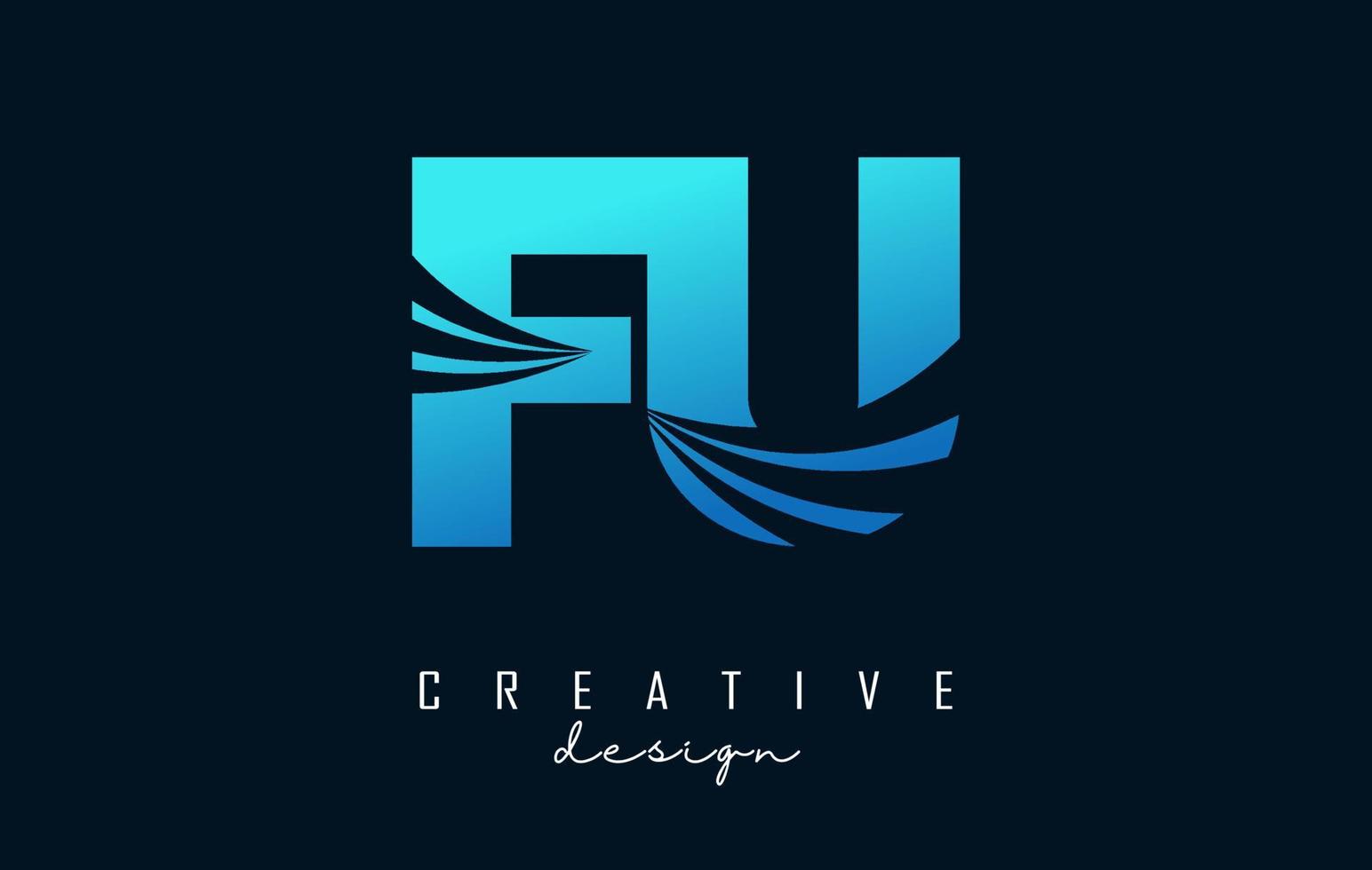 Creative blue letters FU f u logo with leading lines and road concept design. Letters with geometric design. vector