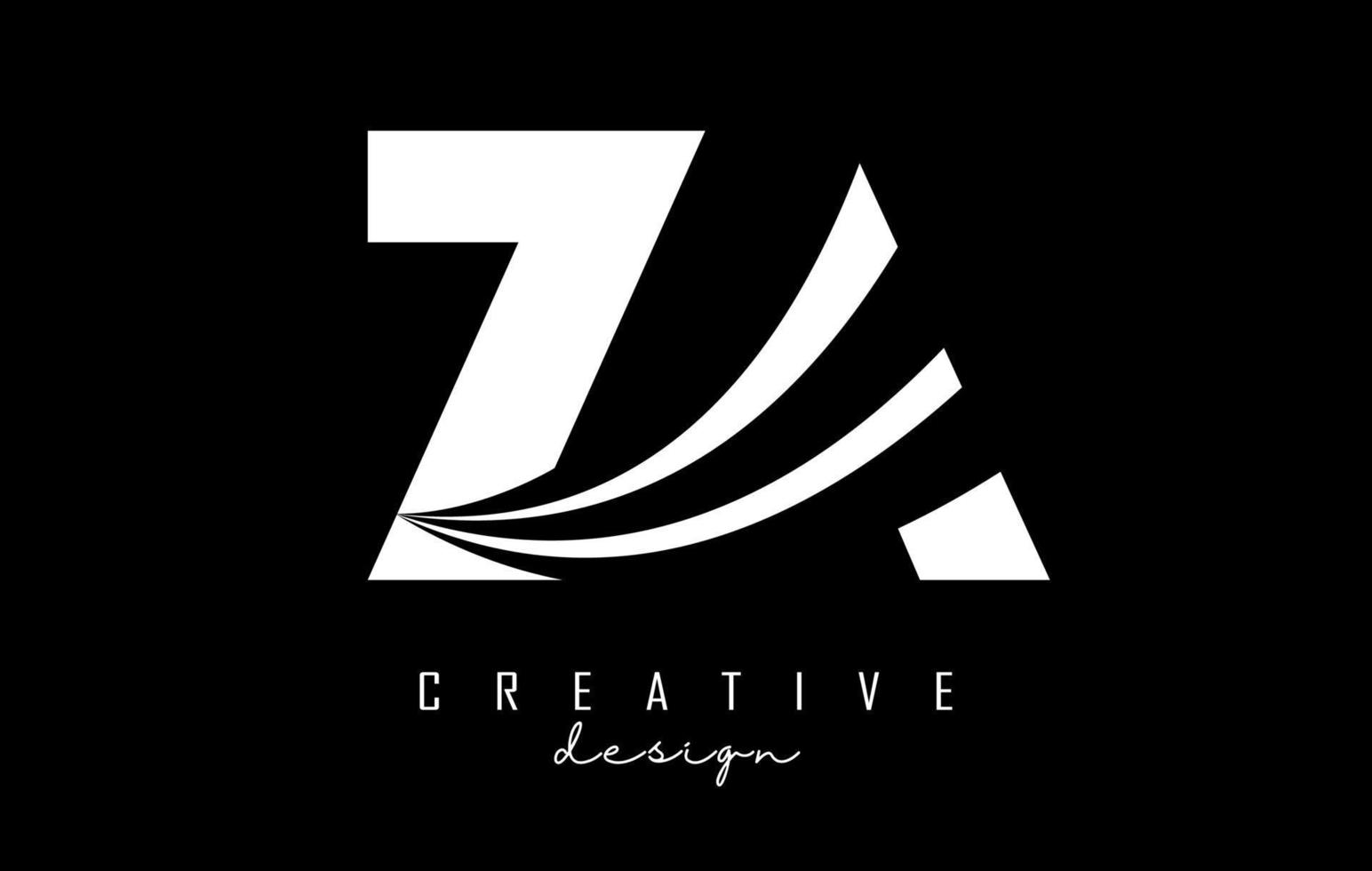 Creative white letters ZA z a logo with leading lines and road concept design. Letters with geometric design. vector