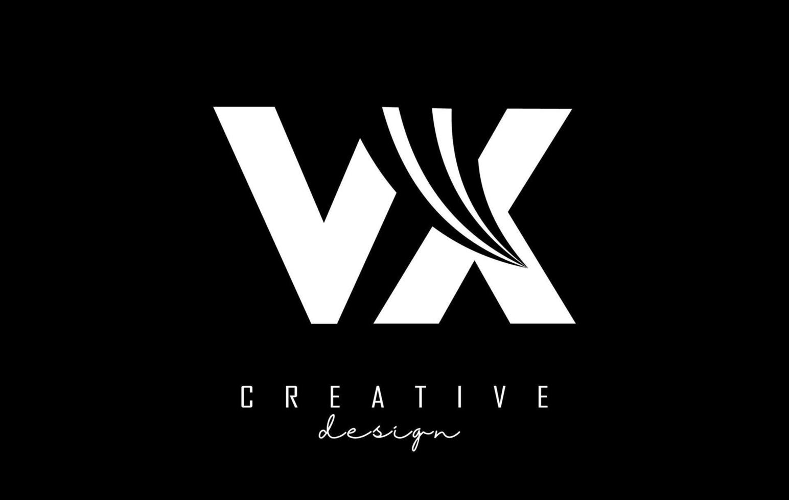 Creative white letters VX v x logo with leading lines and road concept design. Letters with geometric design. vector