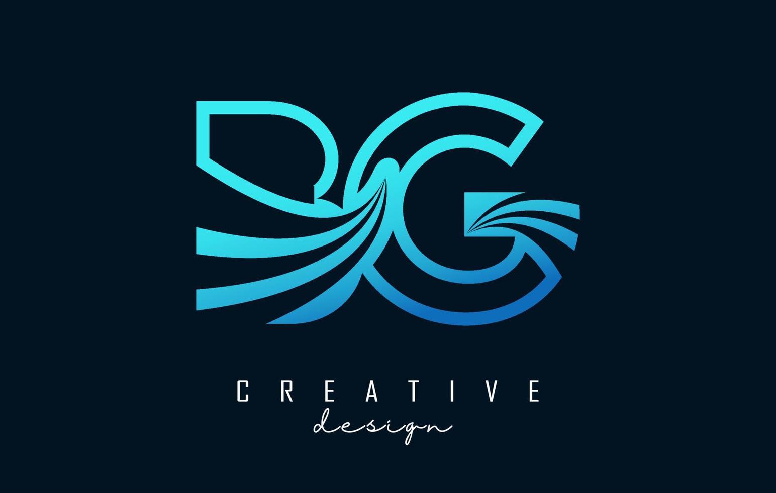 Outline blue letters BG b g logo with leading lines and road concept design. Letters with geometric design. vector