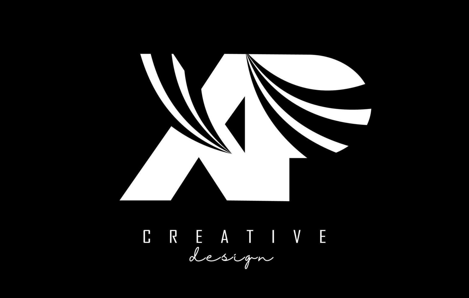 Creative white letters XP x p logo with leading lines and road concept design. Letters with geometric design. vector