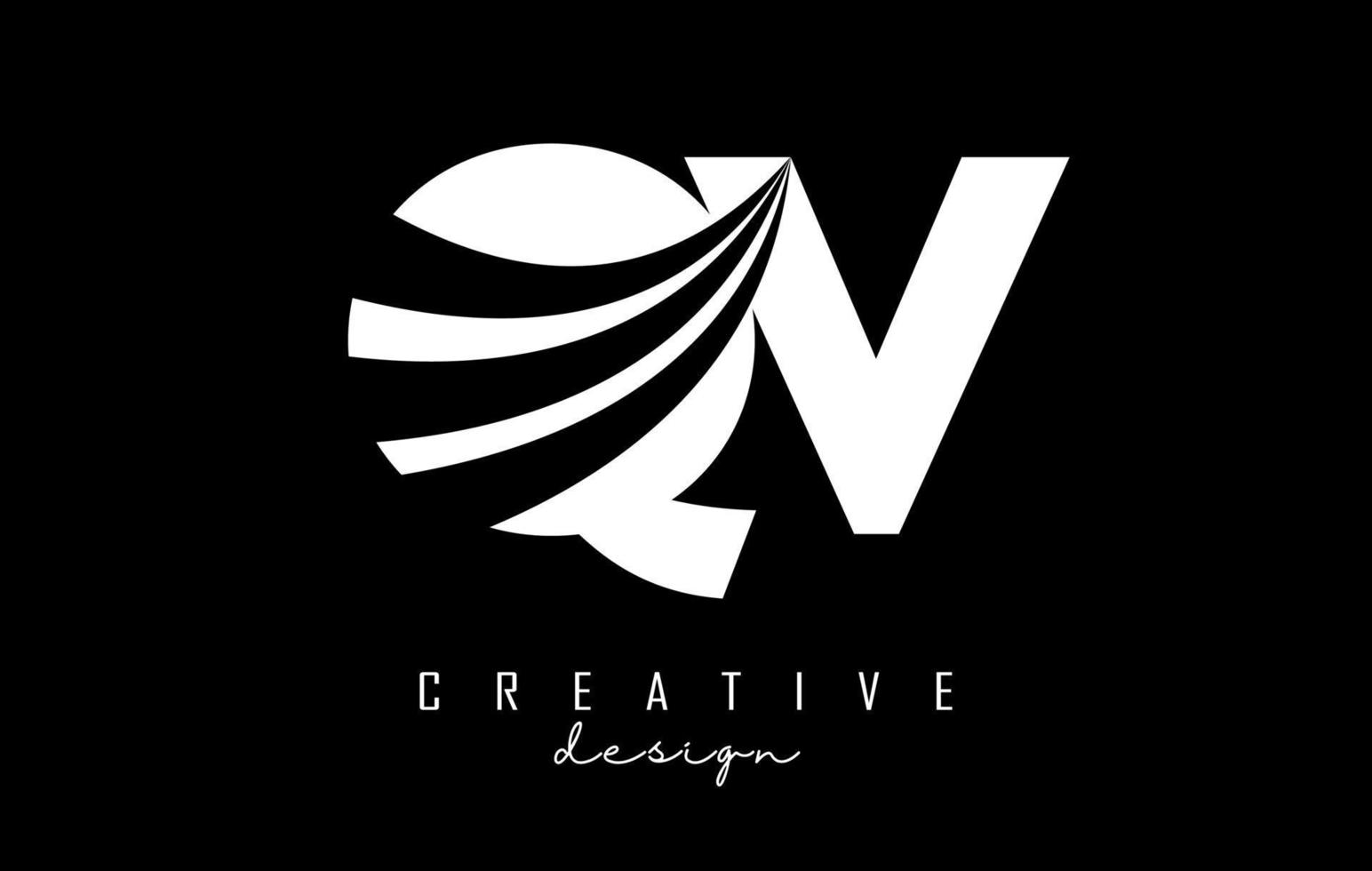 Creative white letters QV q v logo with leading lines and road concept design. Letters with geometric design. vector
