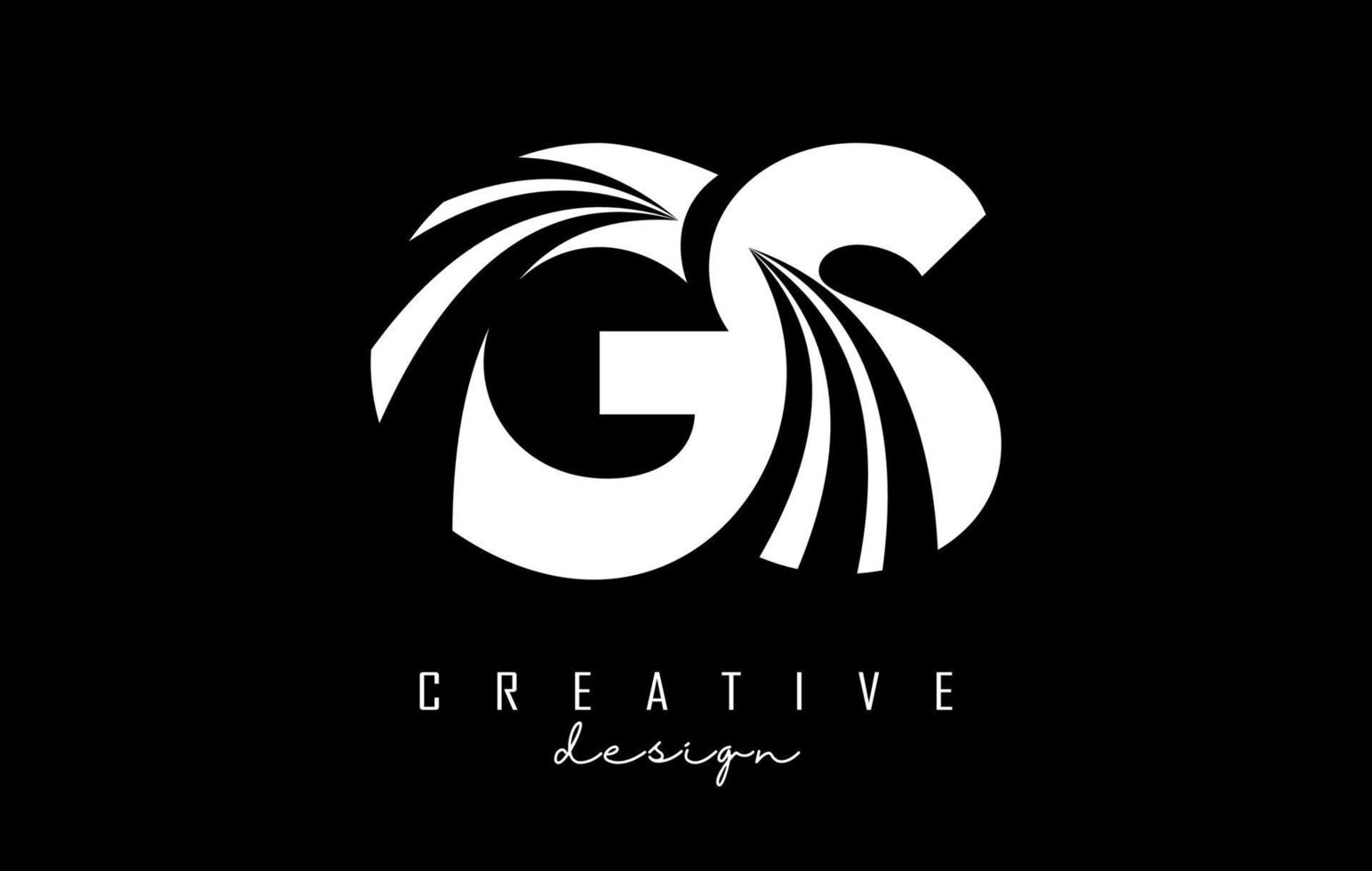 Creative white letters GS g s logo with leading lines and road concept design. Letters with geometric design. vector