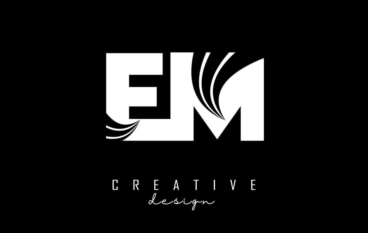 Creative white letters EM e m logo with leading lines and road concept design. Letters with geometric design. vector