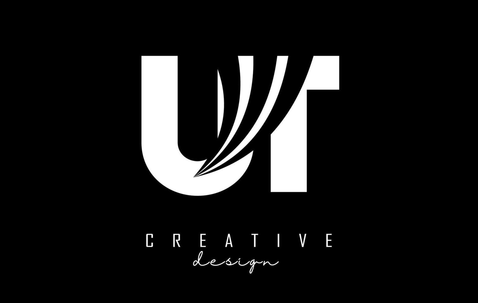 Creative white letters UT u T logo with leading lines and road concept design. Letters with geometric design. vector