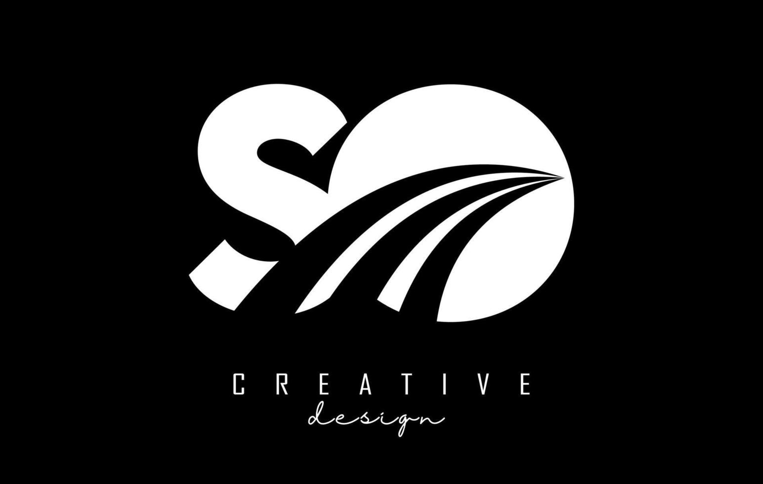 Creative white letters SO s o logo with leading lines and road concept design. Letters with geometric design. vector