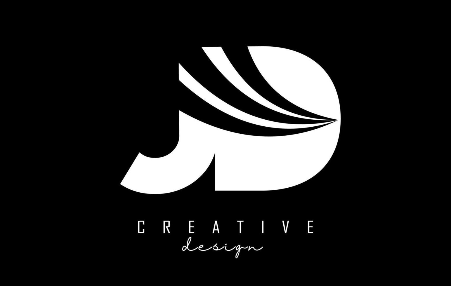 Creative white letters JD j d logo with leading lines and road concept design. Letters with geometric design. vector