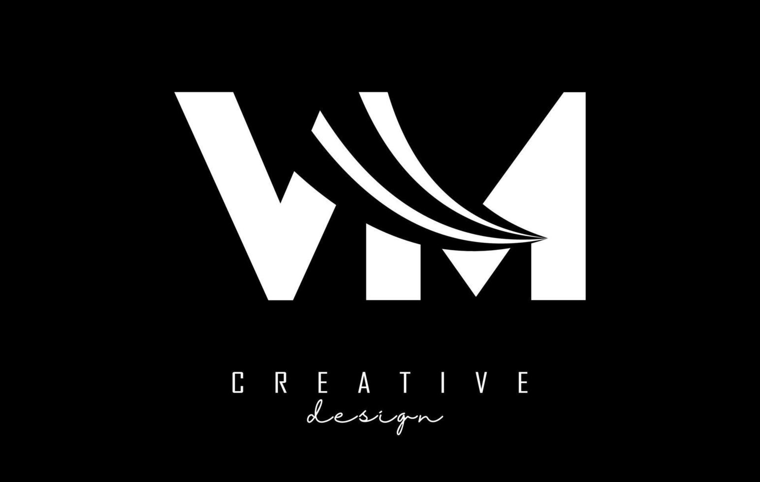 Creative white letters VM v m logo with leading lines and road concept design. Letters with geometric design. vector