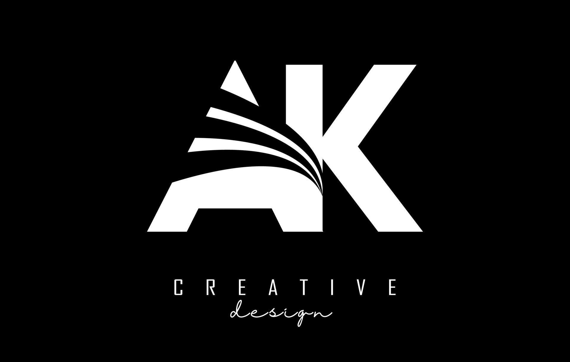 White letters Ak A k logo with leading lines and road concept design