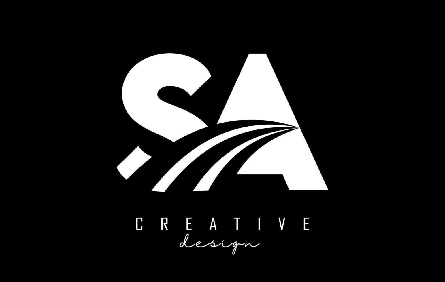 Creative white letters SA s a logo with leading lines and road concept design. Letters with geometric design. vector