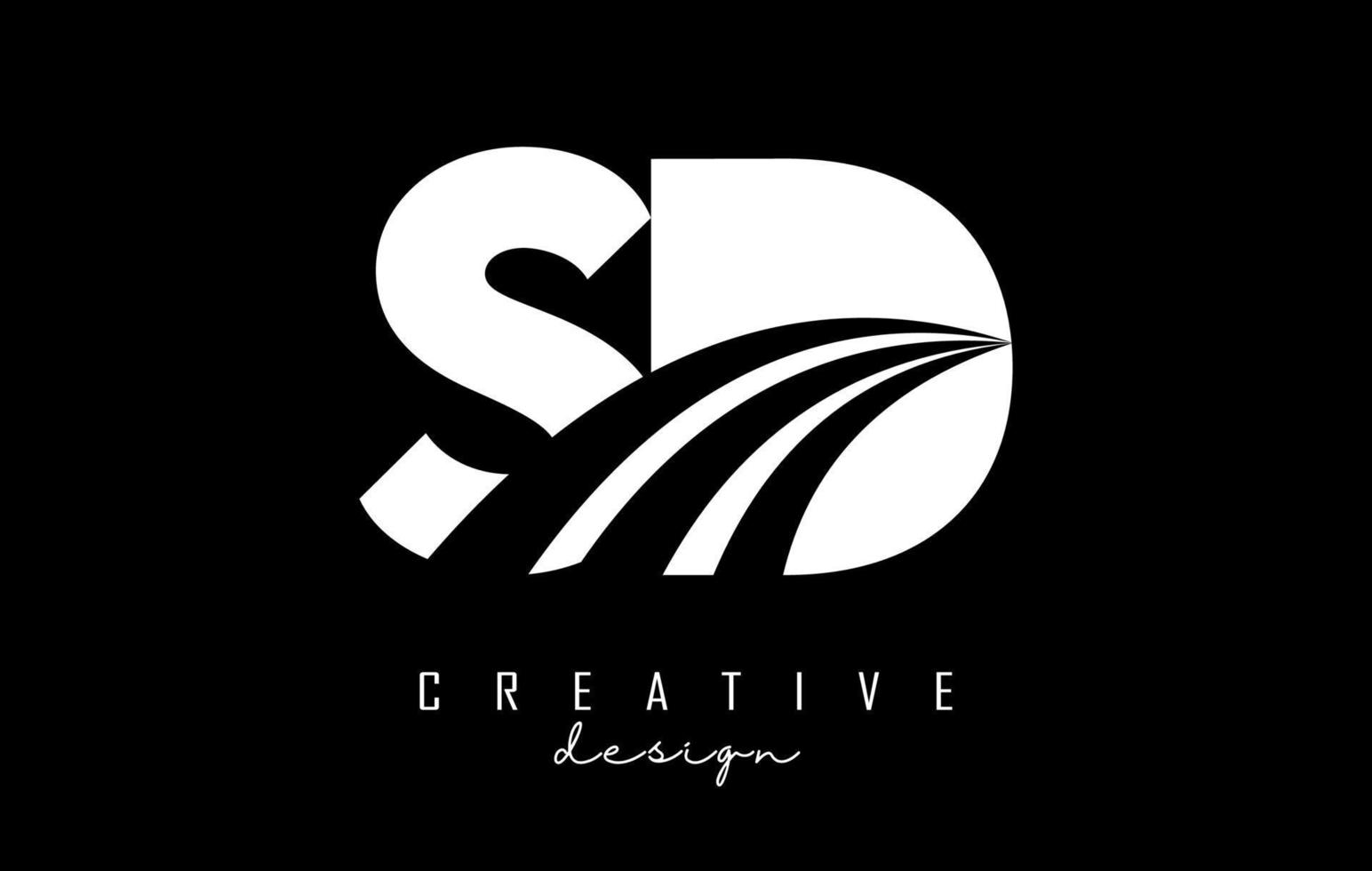 Creative white letters SD s d logo with leading lines and road concept design. Letters with geometric design. vector