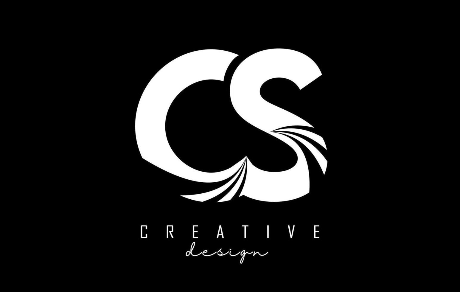 White letters CS c s logo with leading lines and road concept design
