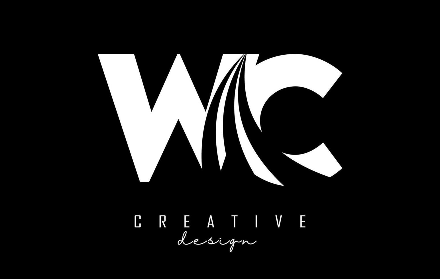 Creative white letters WC w c logo with leading lines and road concept design. Letters with geometric design. vector