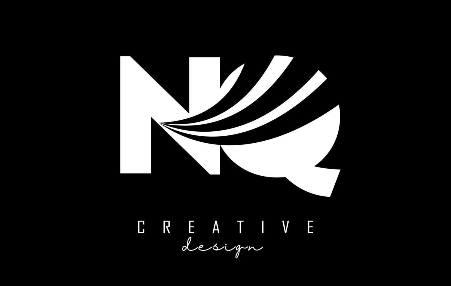 Creative white letters NQ n q logo with leading lines and road concept design. Letters with geometric design. vector