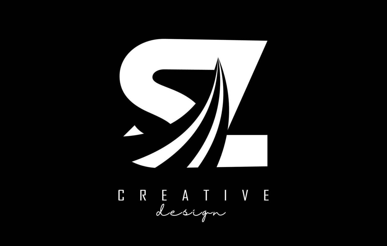 logotipo de letras blancas creativas sz sz con líneas principales y diseño de concepto de carretera. letras con diseño geométrico. vector