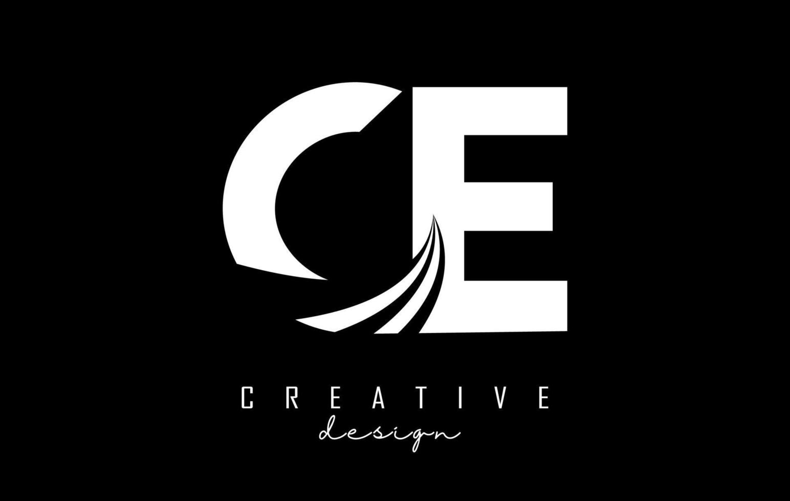 White letters CE c elogo with leading lines and road concept design. Letters with geometric design. vector