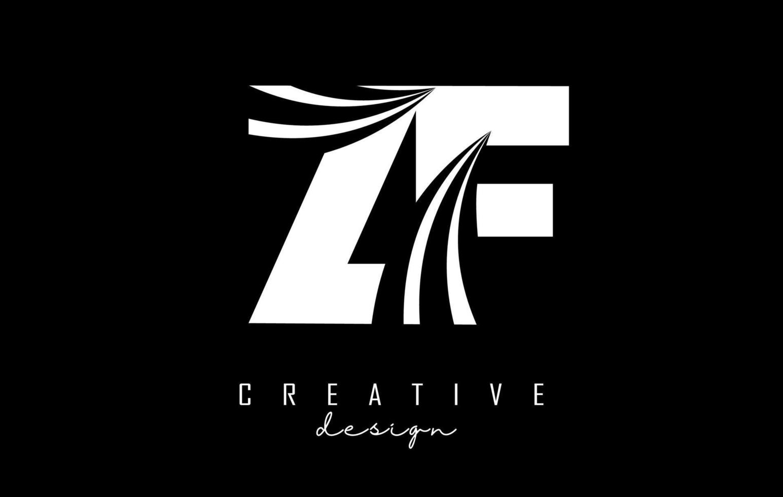 Creative white letters ZF z F logo with leading lines and road concept design. Letters with geometric design. vector