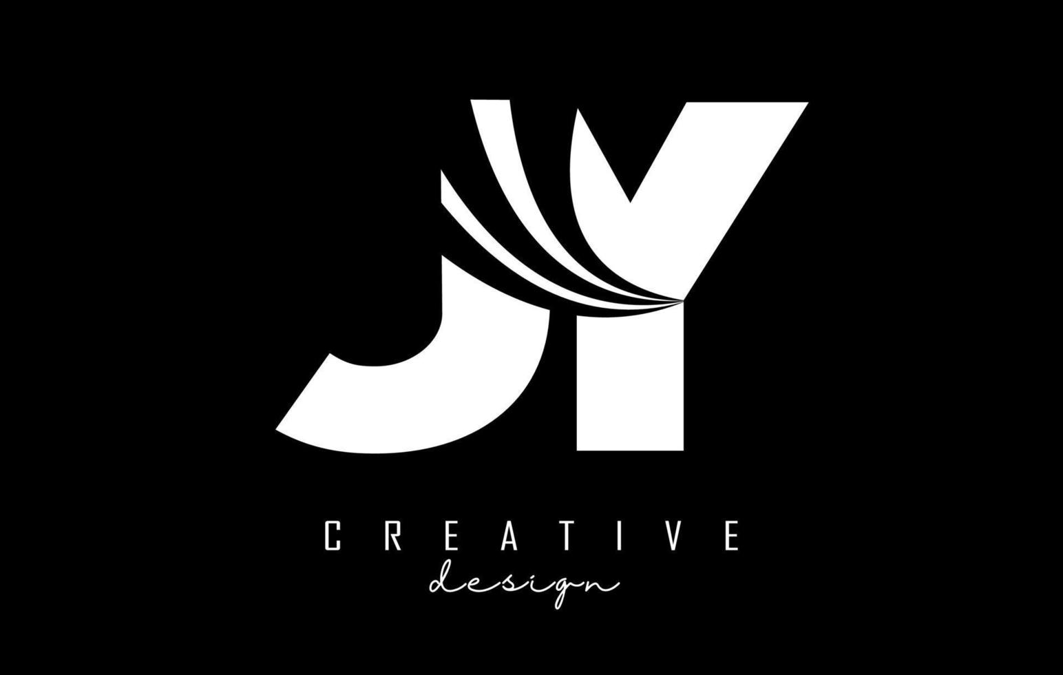 Creative white letters JY j y logo with leading lines and road concept design. Letters with geometric design. vector