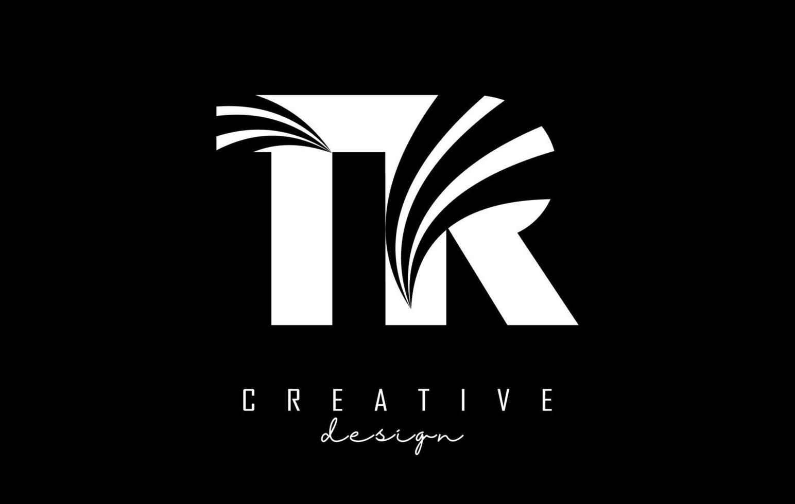 Logotipo creativo de letras blancas tr tr con líneas principales y diseño de concepto de carretera. letras con diseño geométrico. vector
