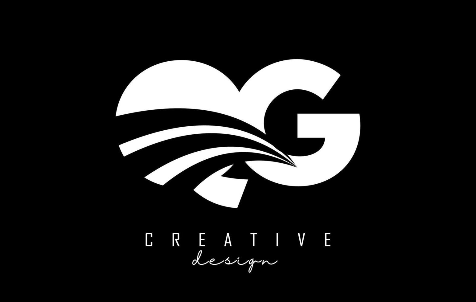 Creative white letters QG q g logo with leading lines and road concept design. Letters with geometric design. vector