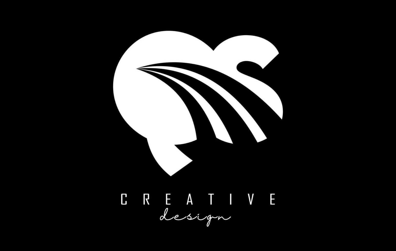 Creative white letters QS q s logo with leading lines and road concept design. Letters with geometric design. vector