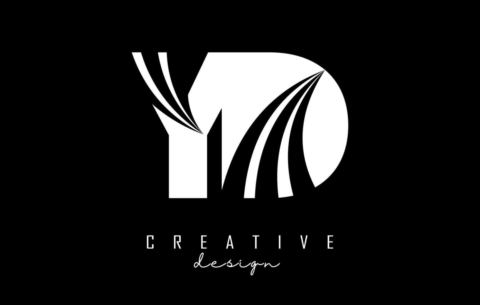 Creative white letters YD y d logo with leading lines and road concept design. Letters with geometric design. vector