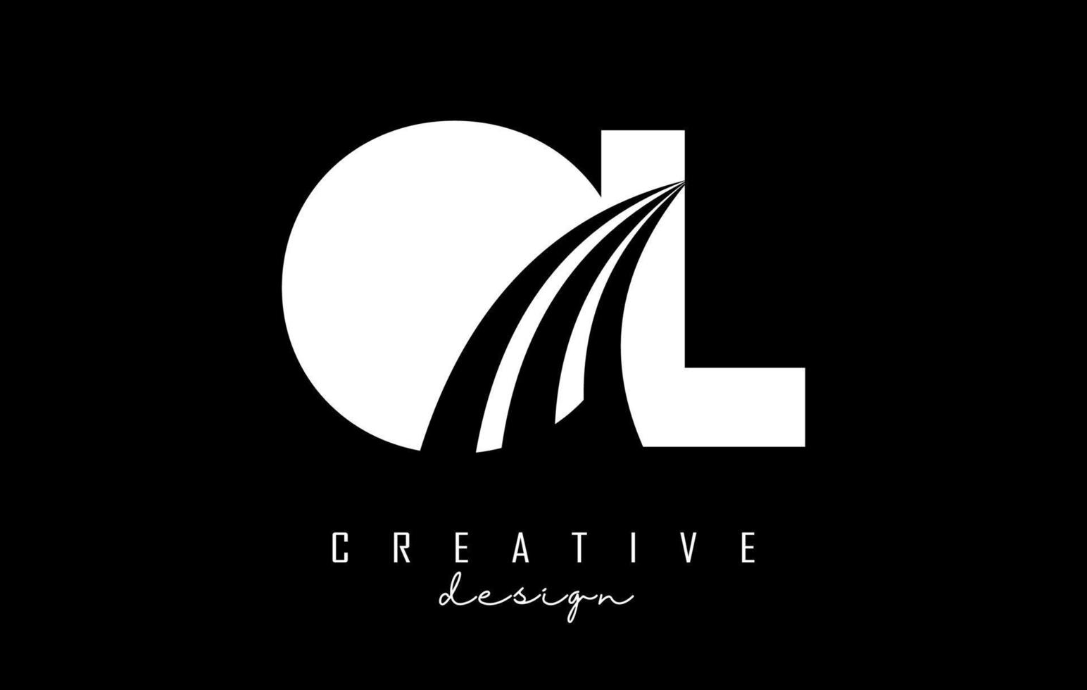 Creative white letters OL o l logo with leading lines and road concept design. Letters with geometric design. vector