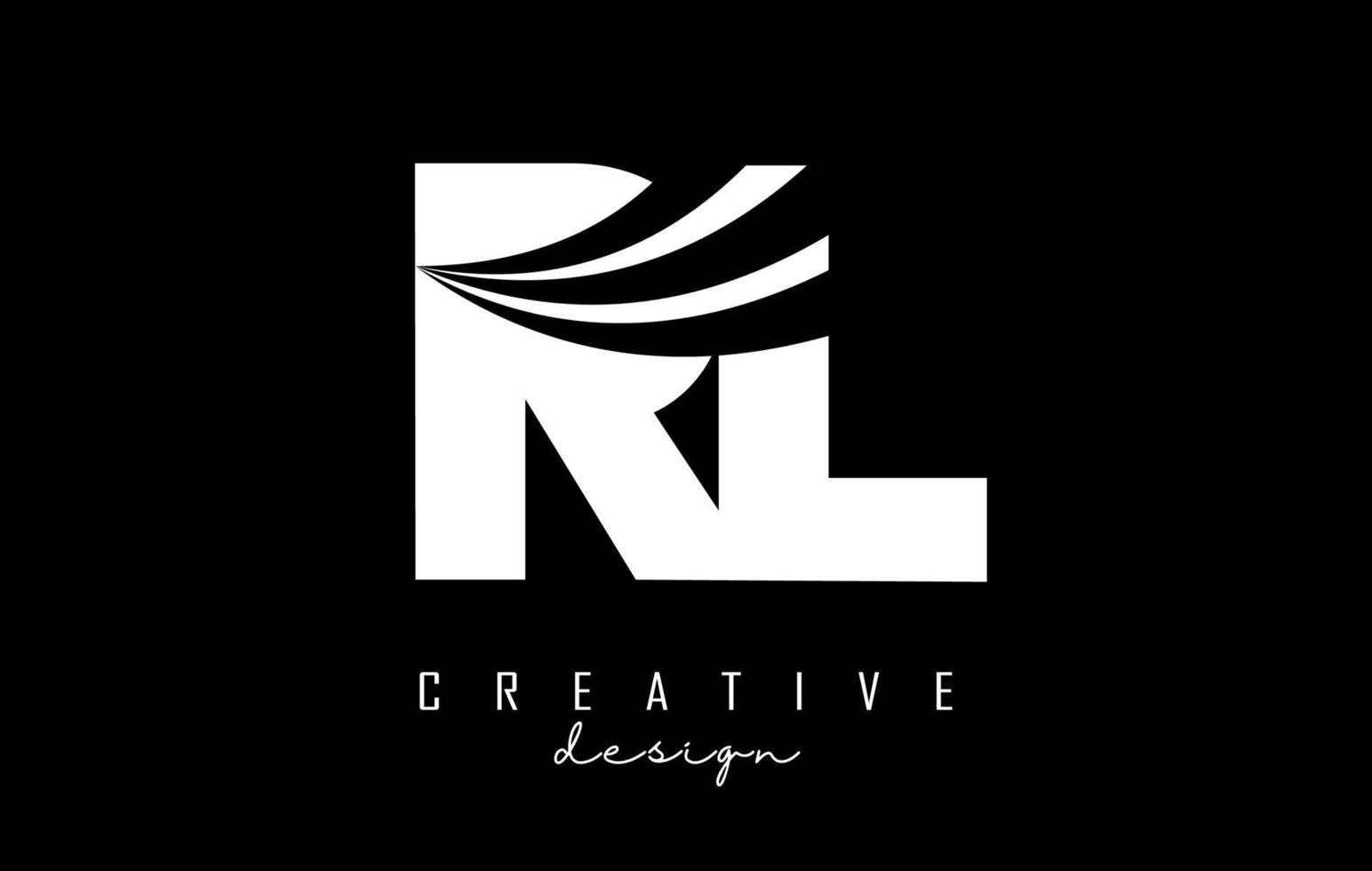 Creative white letters RL R L logo with leading lines and road concept design. Letters with geometric design. vector