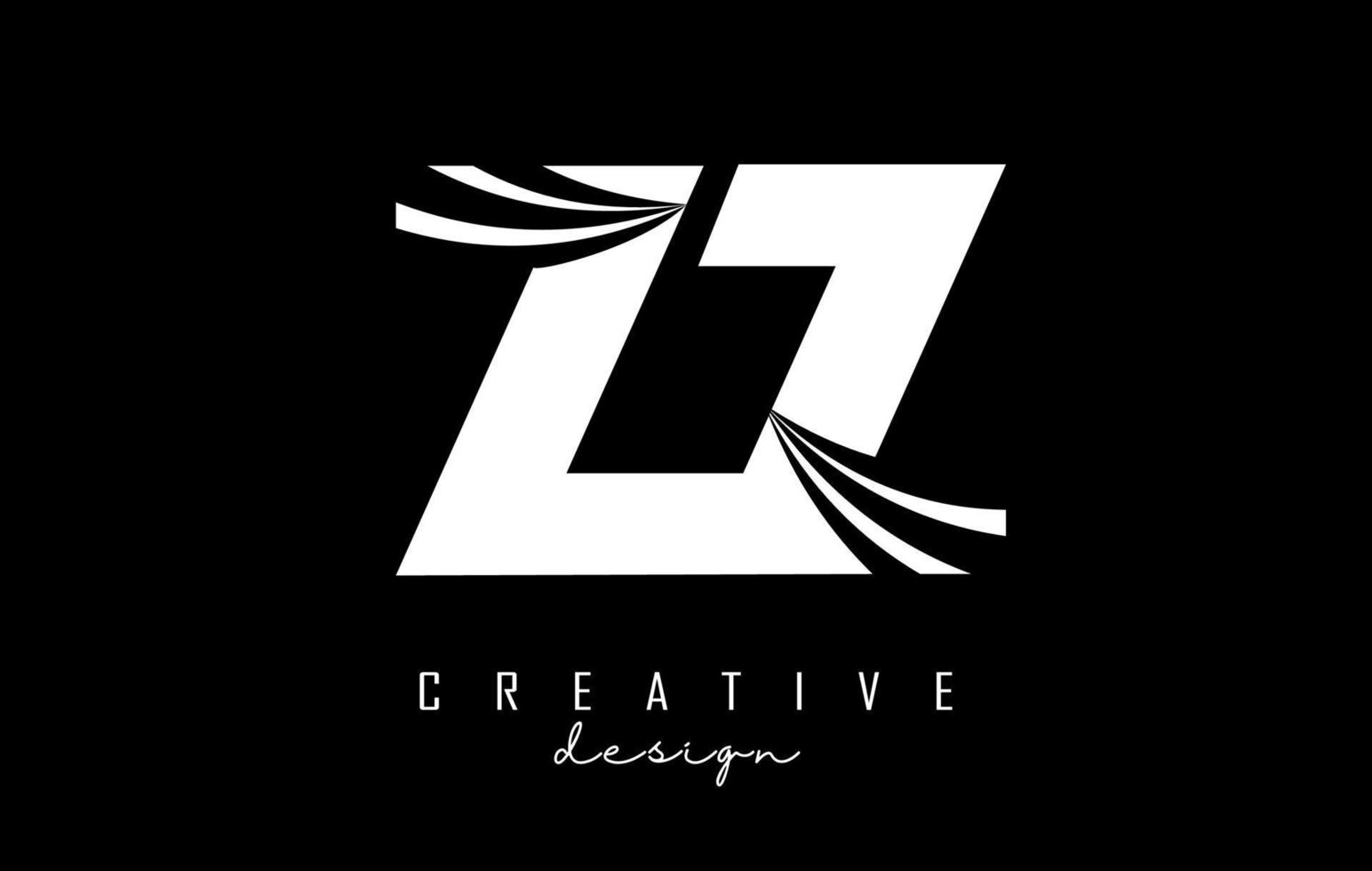 Creative white letters ZZ z logo with leading lines and road concept design. Letters with geometric design. vector