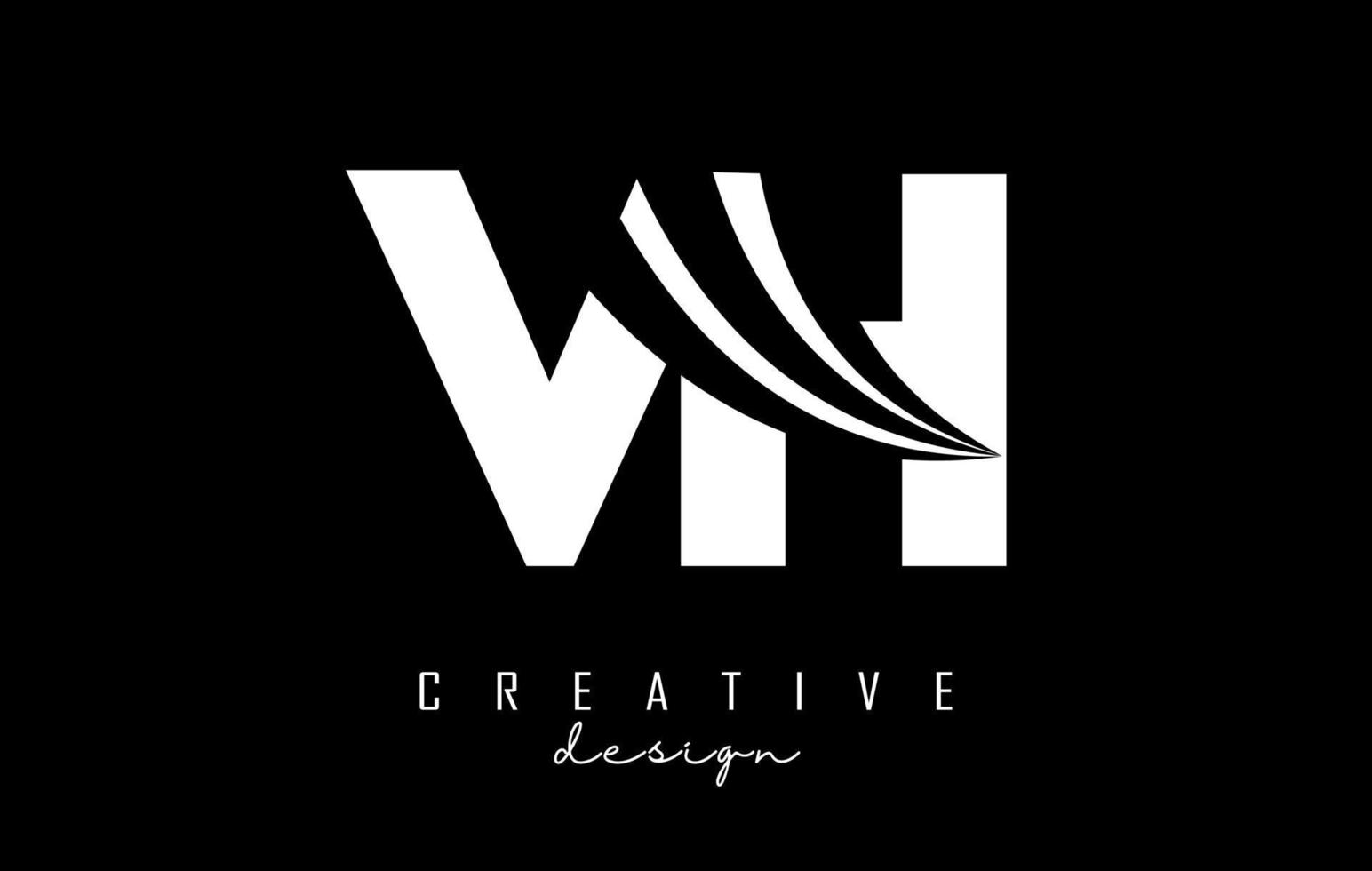 logotipo creativo de letras blancas vh vh con líneas principales y diseño de concepto de carretera. letras con diseño geométrico. vector