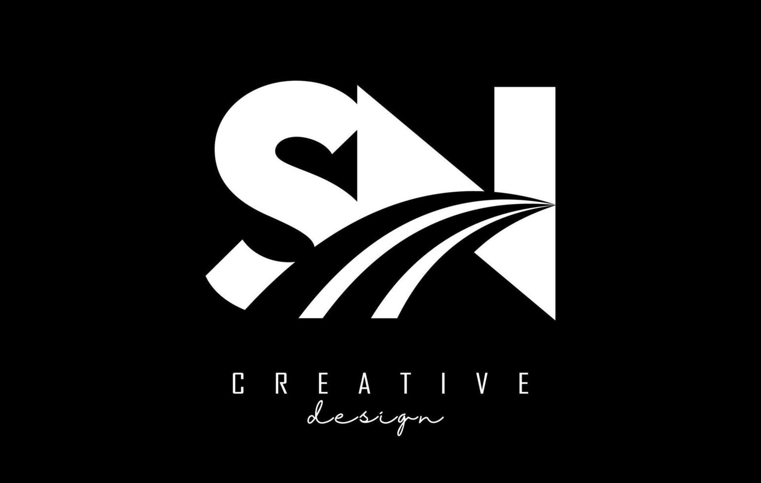 Creative white letters SN s n logo with leading lines and road concept design. Letters with geometric design. vector