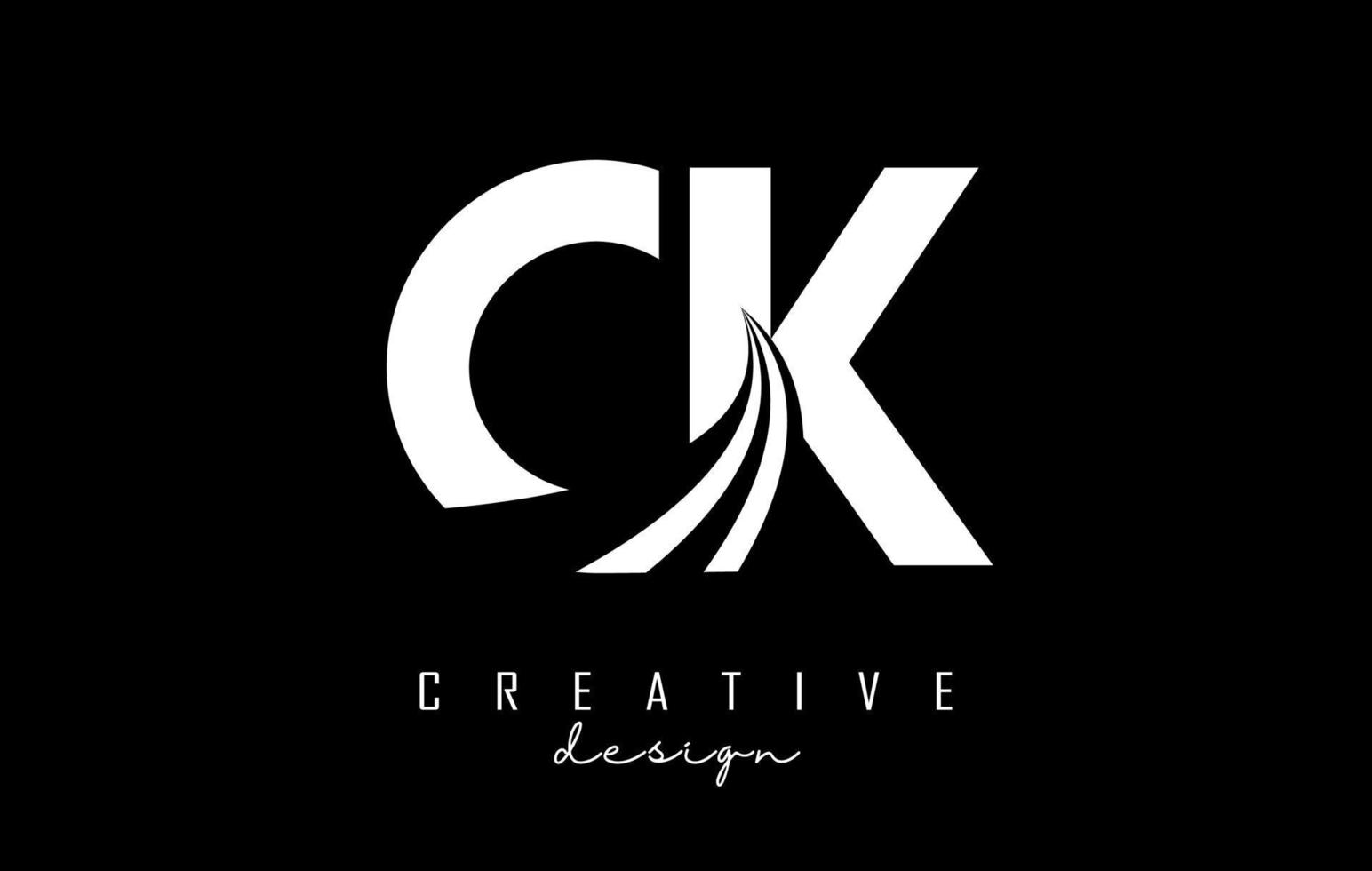 White letters CK c k logo with leading lines and road concept design. Letters with geometric design. vector