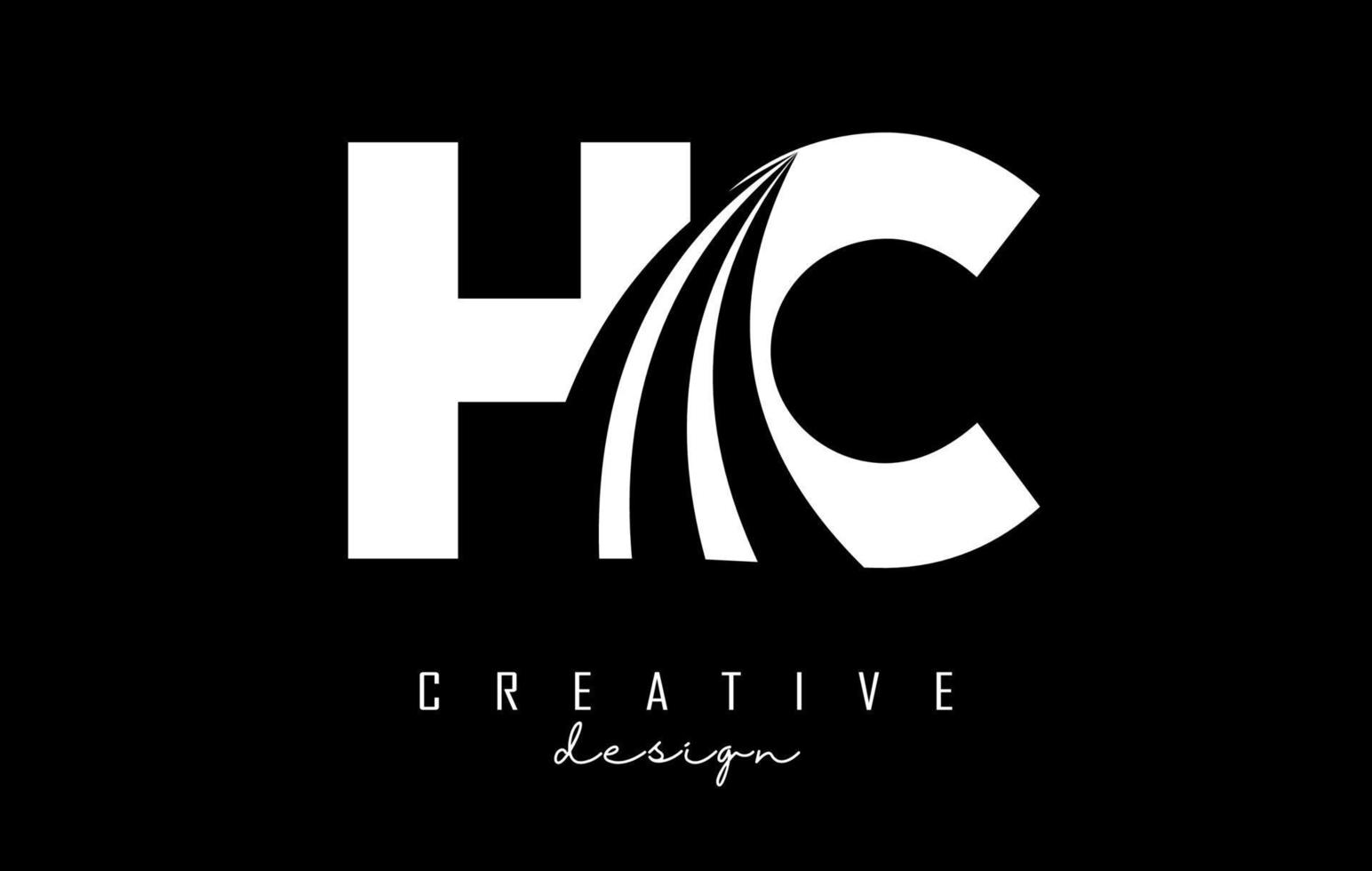 logotipo creativo de letras blancas hc hc con líneas principales y diseño de concepto de carretera. letras con diseño geométrico. vector