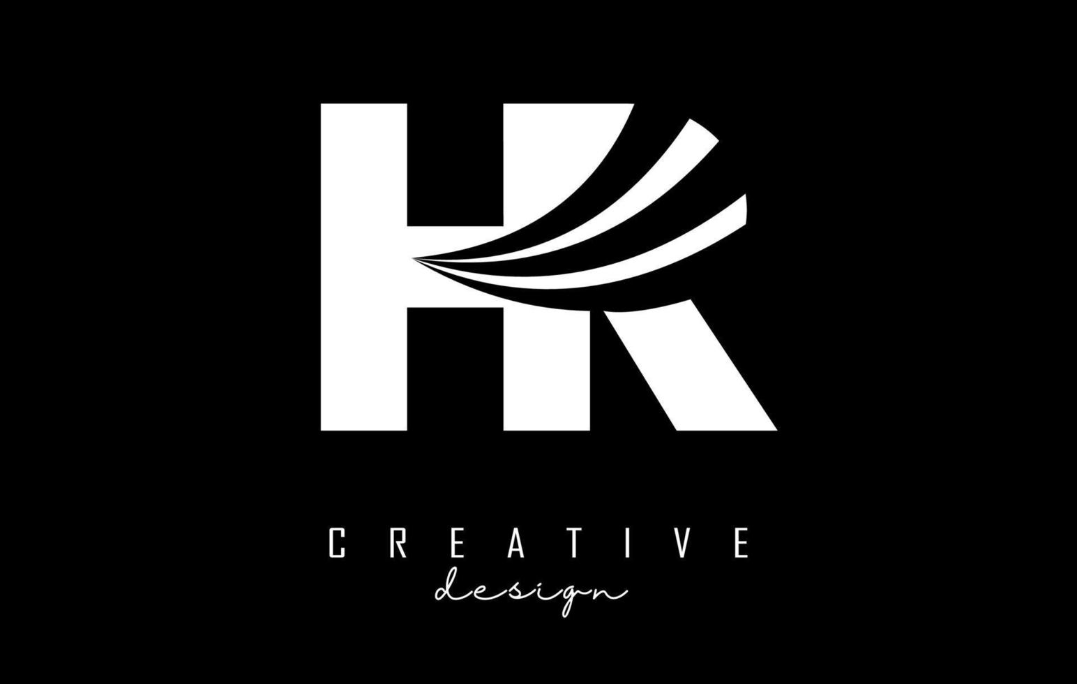 Creative white letters HR h r logo with leading lines and road concept design. Letters with geometric design. vector