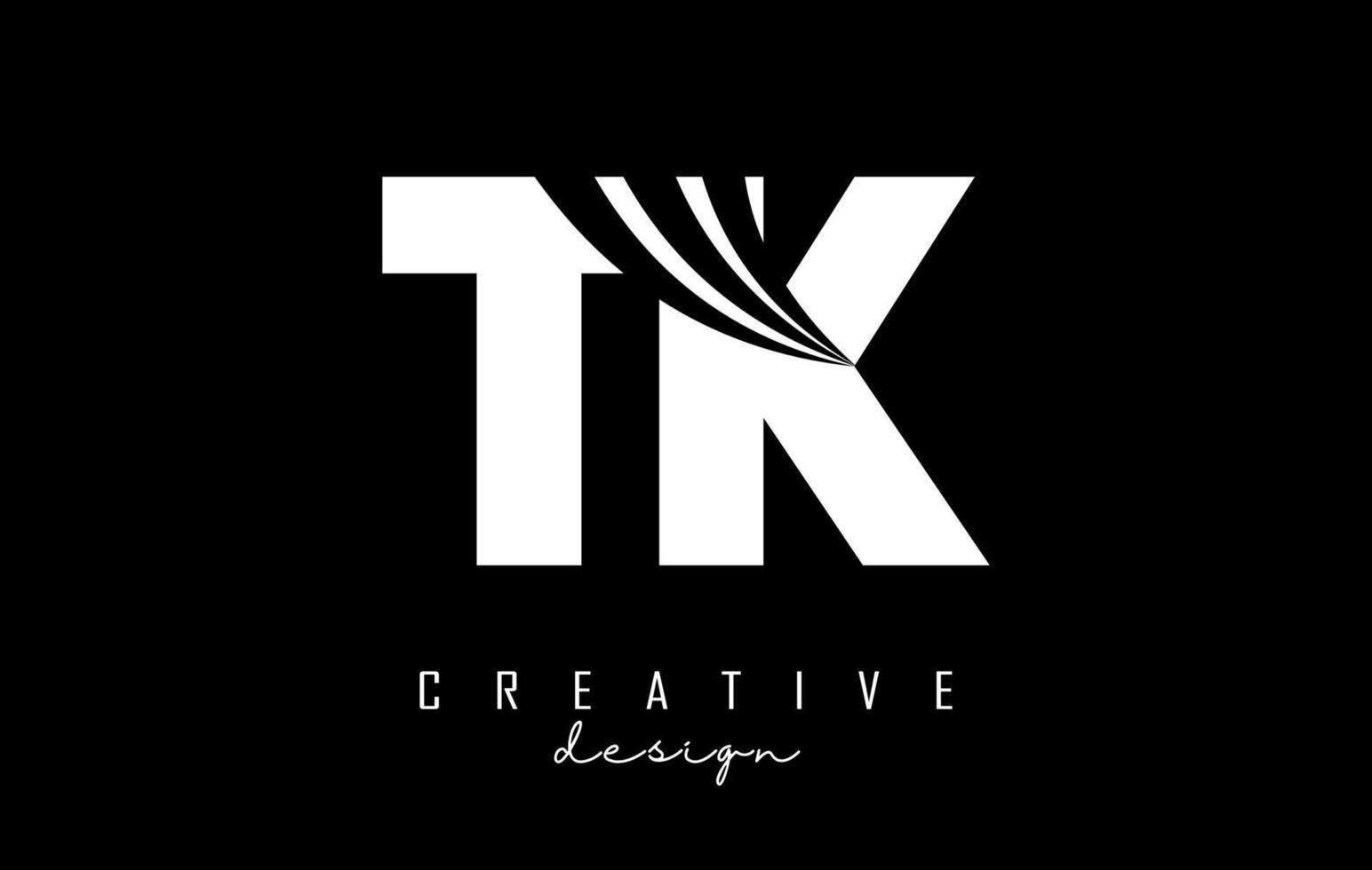 Creative white letters TK t k logo with leading lines and road concept design. Letters with geometric design. vector