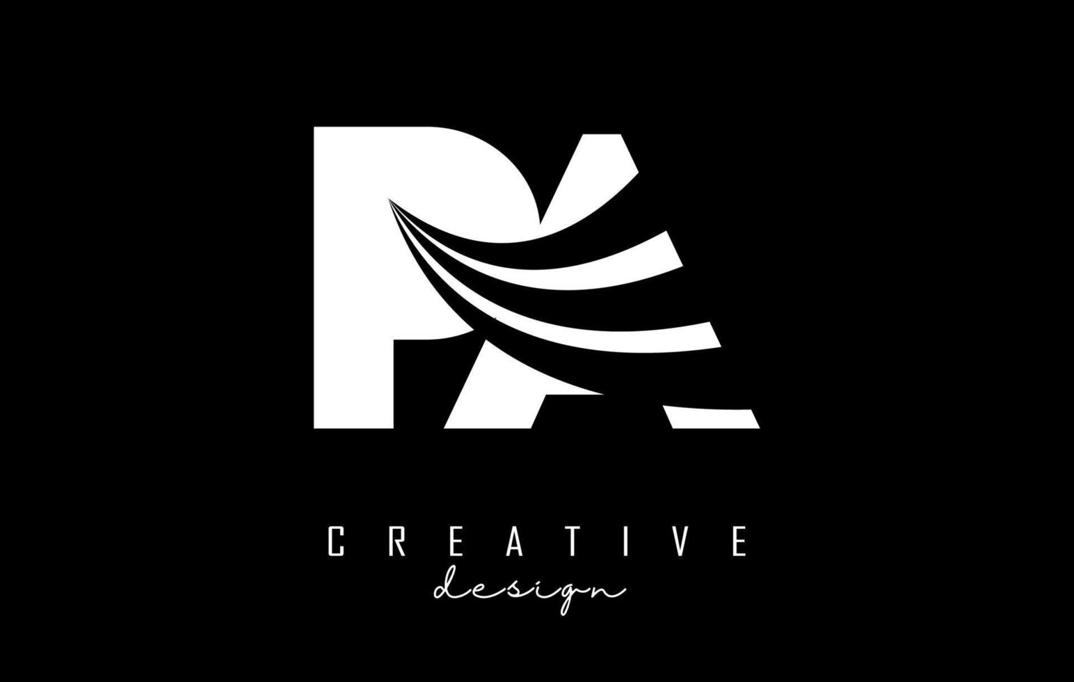 Creative white letters PA p a logo with leading lines and road concept design. Letters with geometric design. vector