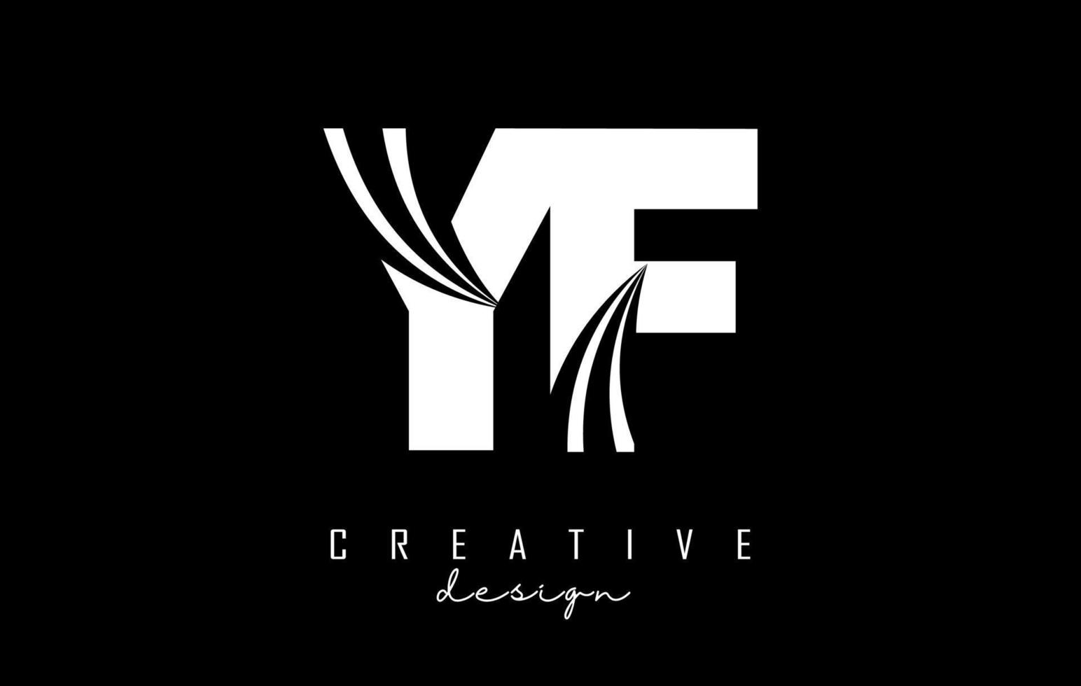 Creative white letters YF y f logo with leading lines and road concept design. Letters with geometric design. vector