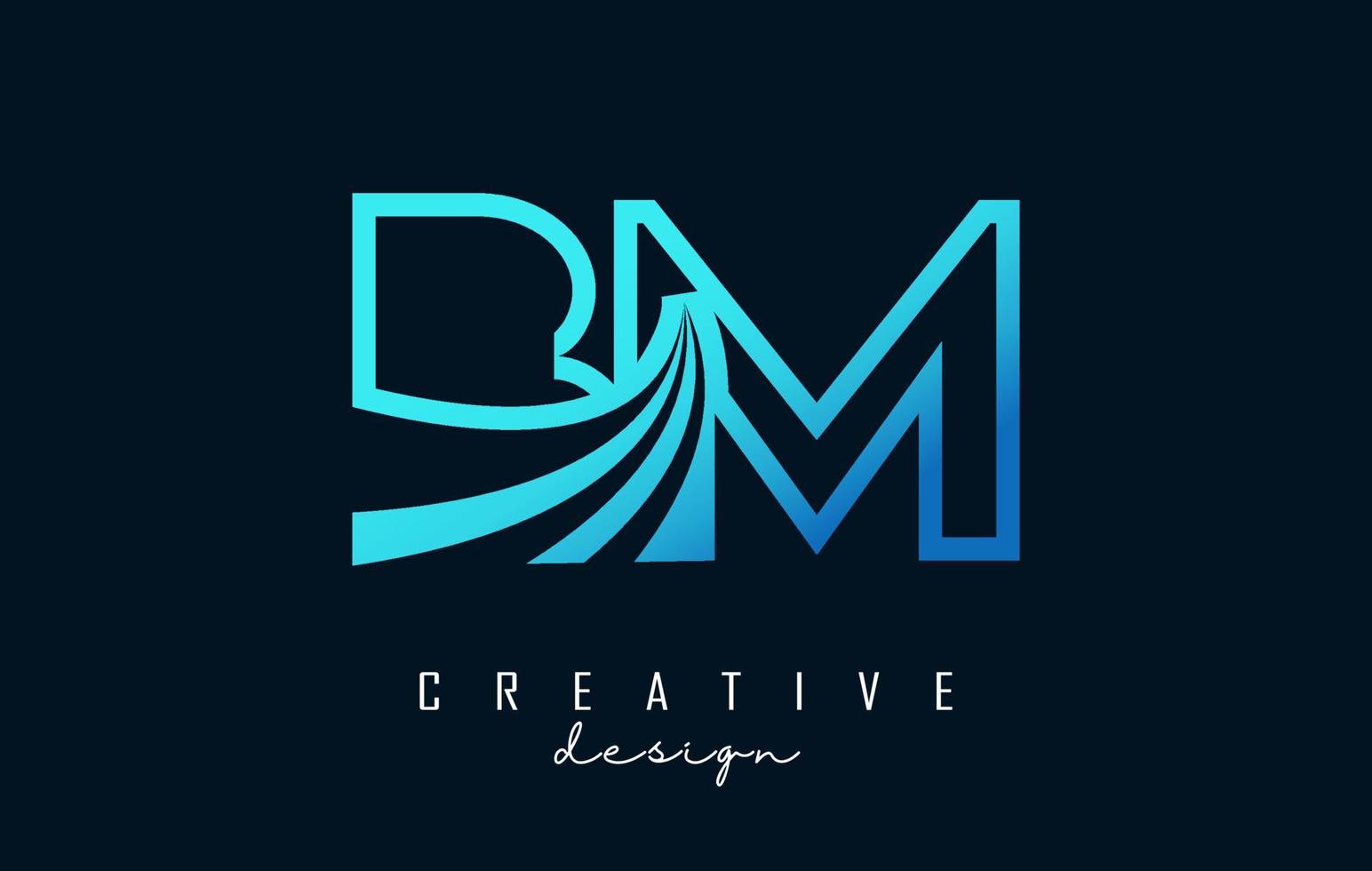 Outline blue letters Bm b m logo with leading lines and road concept design. Letters with geometric design. vector