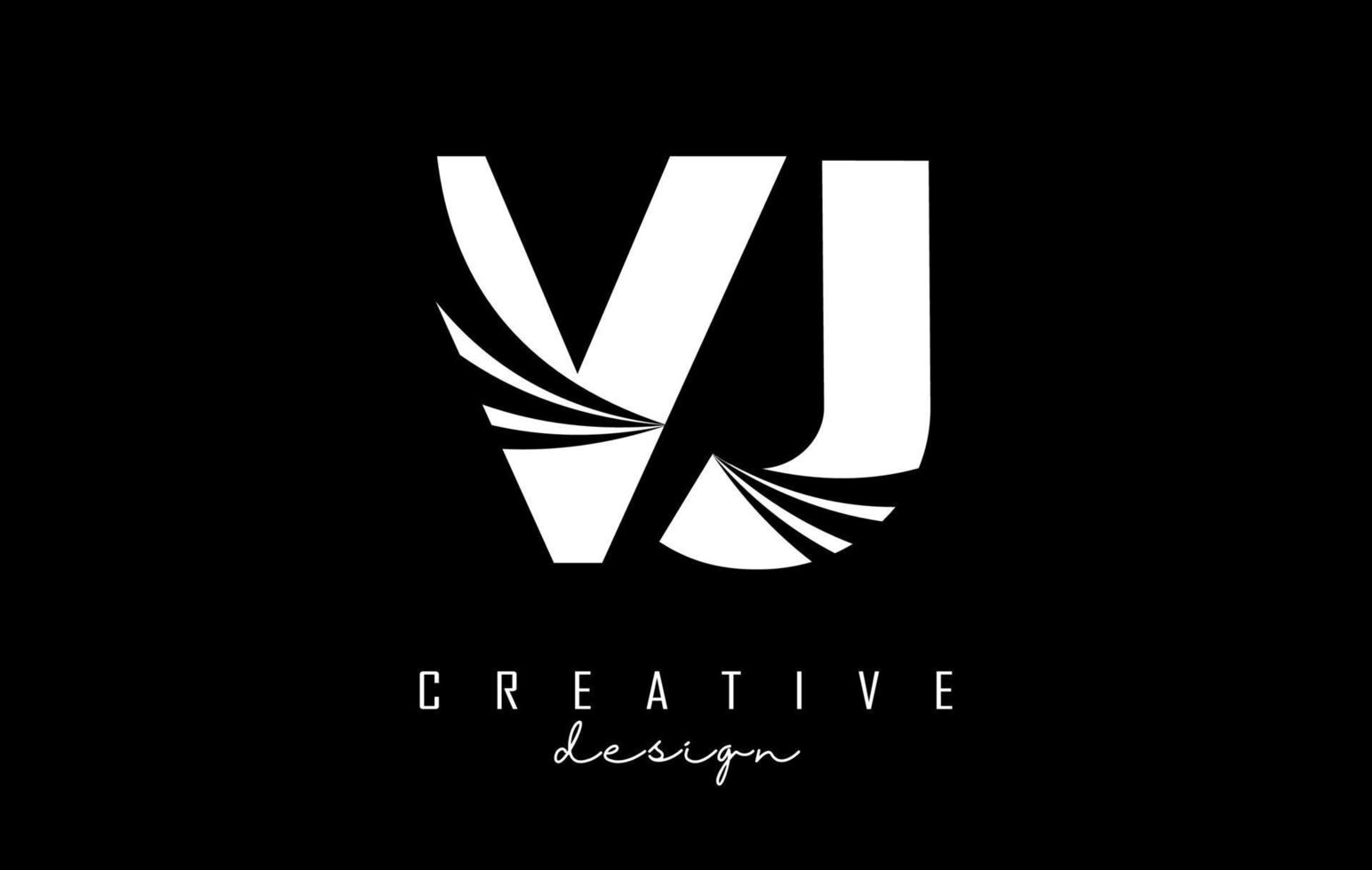 logotipo creativo de letras blancas vj vj con líneas principales y diseño de concepto de carretera. letras con diseño geométrico. vector