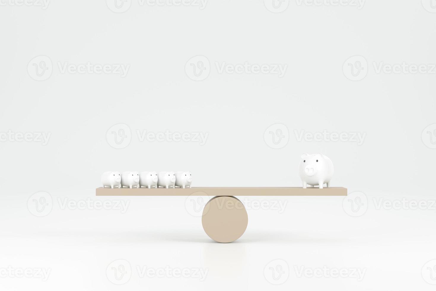 piggy bank on wood seesaw balancing. Saveing concept photo