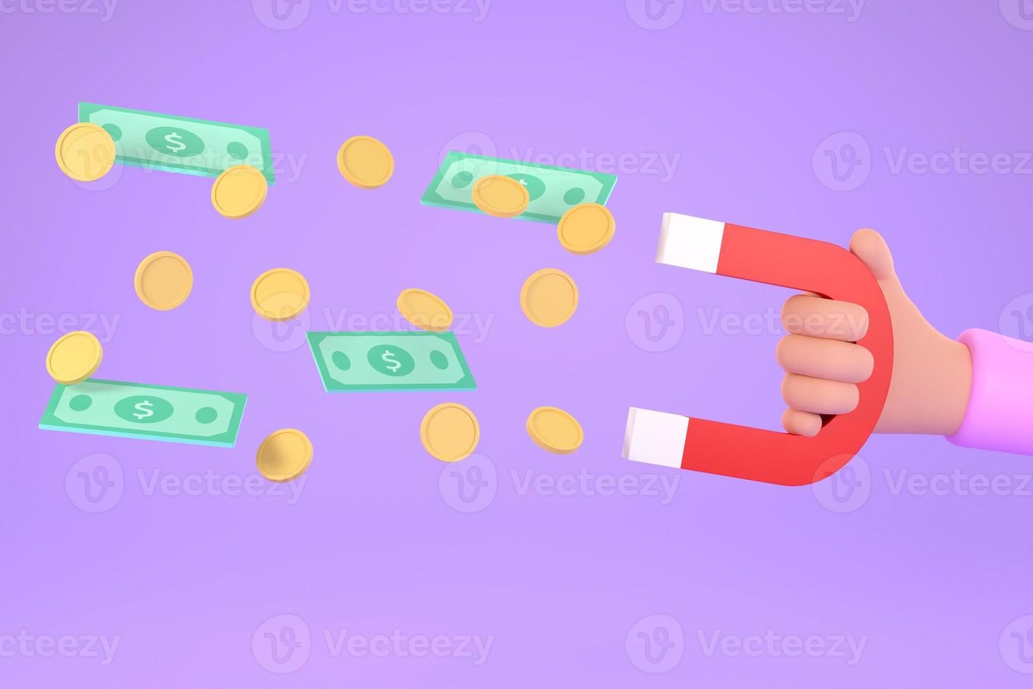 cartoon magnetic handle to attract money, business finance concept. photo